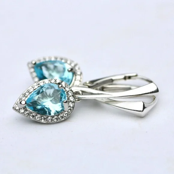 New Sky Blue Topaz Earrings Sterling Silver , December Birthstone - Picture 3 of 10